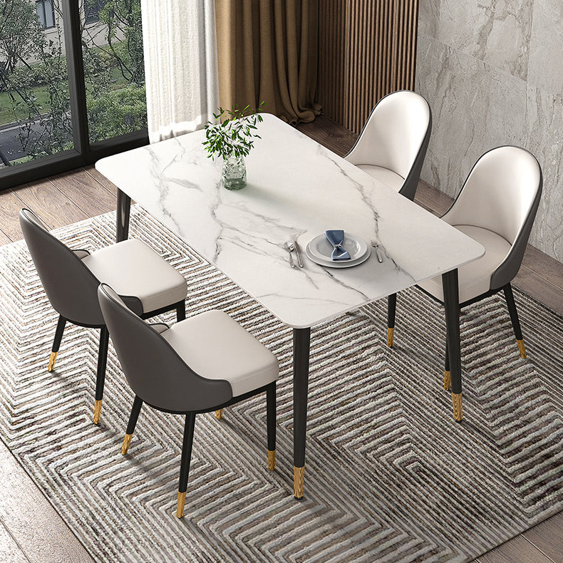 Table à manger de luxe traditionnelle Table à manger en pierre fritrée avec 4 jambes pour salle à manger