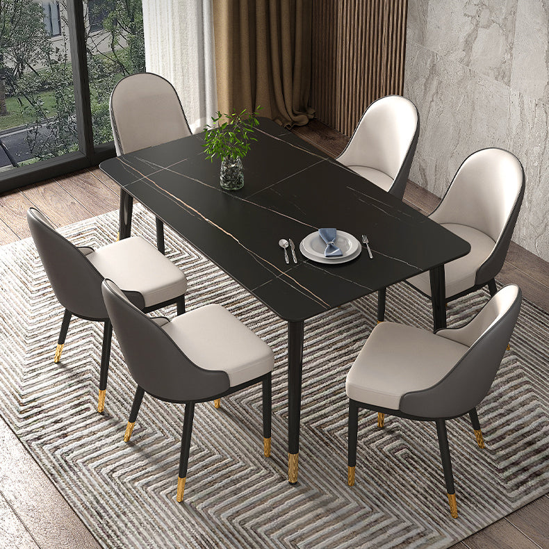 Table à manger de luxe traditionnelle Table à manger en pierre fritrée avec 4 jambes pour salle à manger