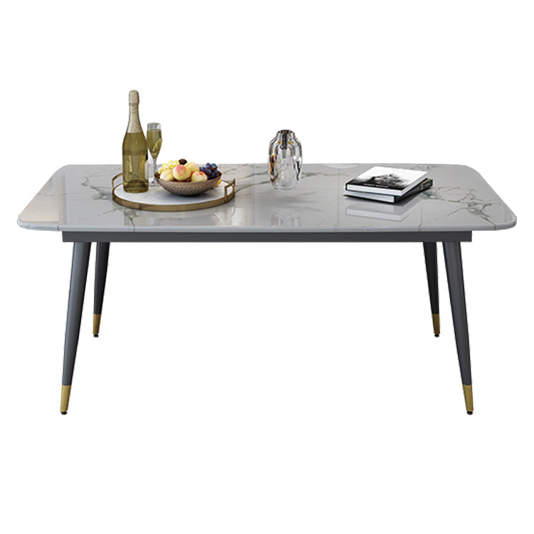Traditional Luxury Rectangle Dining Table Sintered Stone Table with 4 Black Legs for Dining Room