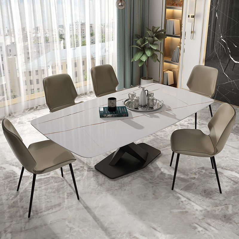 Mesa de comedor rectangular de lujo tradicional mesa de piedra sinterizada blanca con base de pedestal