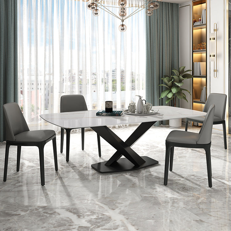 Mesa de comedor rectangular de lujo tradicional mesa de piedra sinterizada blanca con base de pedestal