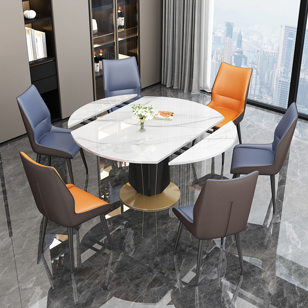 Simplicity Round Dining Room Table Sintered Stone Table with Pedestal Base