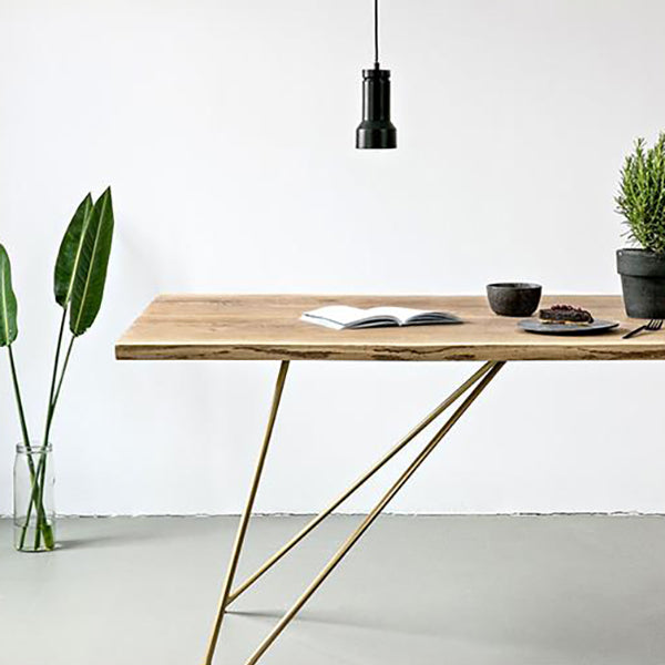 Mesa de comedor rectangular de lujo tradicional, mesa de madera maciza con 4 patas de metal