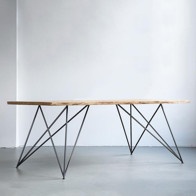 Mesa de comedor rectangular de lujo tradicional, mesa de madera maciza con 4 patas de metal