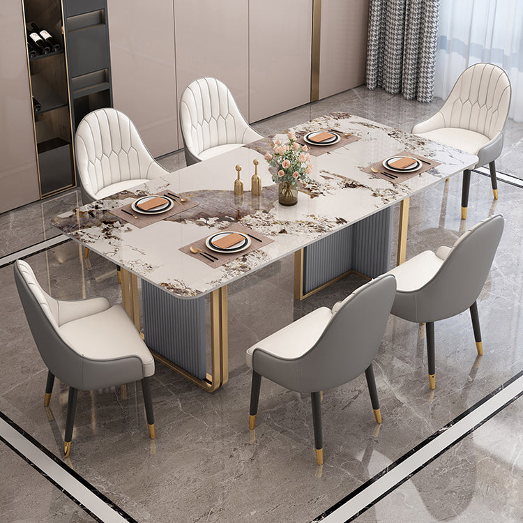 Sintered Stone Top Dining Table in White Modern Kitchen Table with Double Pedestal
