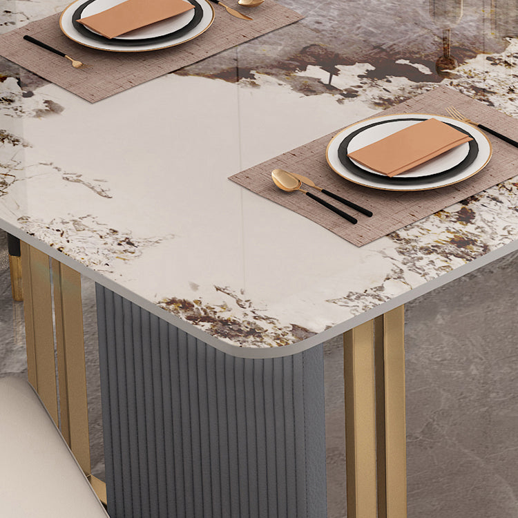 Sintered Stone Top Dining Table in White Modern Kitchen Table with Double Pedestal