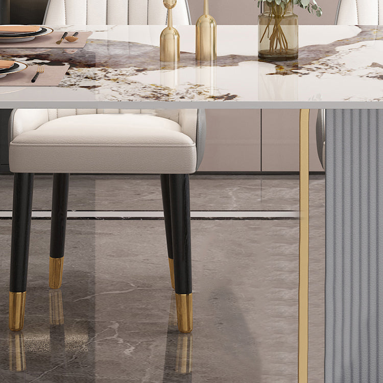 Sintered Stone Top Dining Table in White Modern Kitchen Table with Double Pedestal