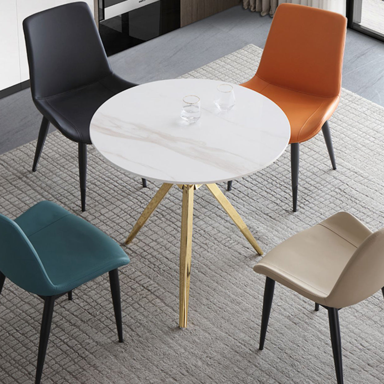 Modern Style Round Dining Table Sintered Stone Table with Metal Base for Home Use