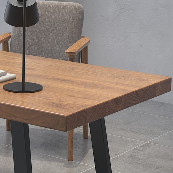 Mesa de comedor industrial rectangular, mesa fija de color madera con madera maciza de pino