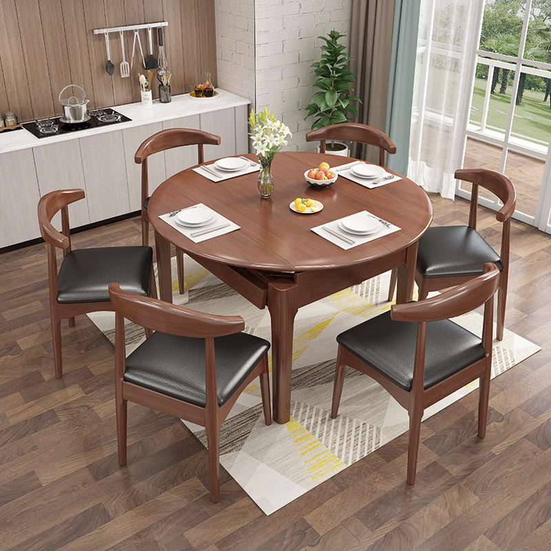 Moderne eettafel van rubberhout, ronde tafel met 4 poten voor eetkamer