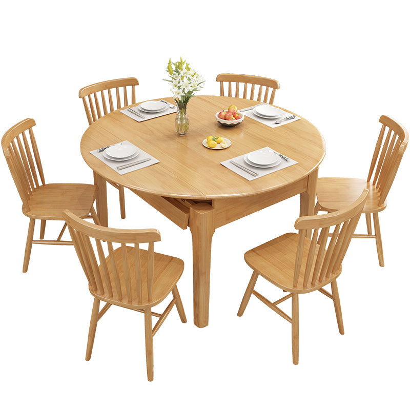 Moderne eettafel van rubberhout, ronde tafel met 4 poten voor eetkamer