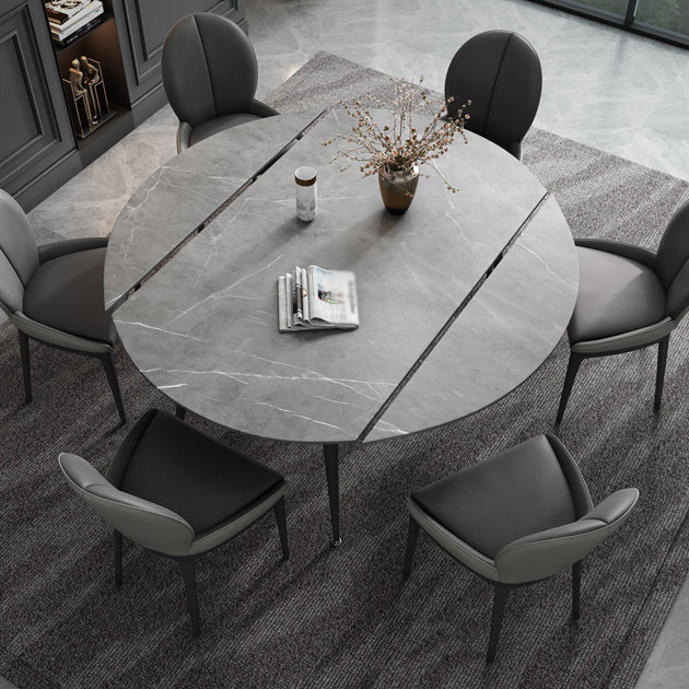 Modern Style Gray Dining Table Sintered Stone Table with 4 Legs for Kitchen