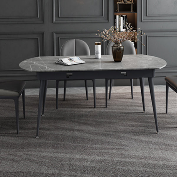 Modern Style Gray Dining Table Sintered Stone Table with 4 Legs for Kitchen