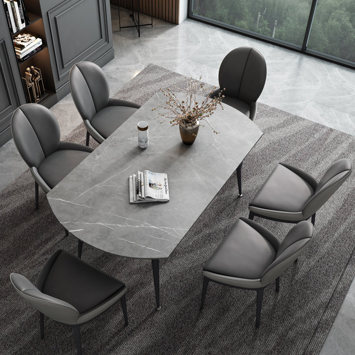 Modern Style Gray Dining Table Sintered Stone Table with 4 Legs for Kitchen