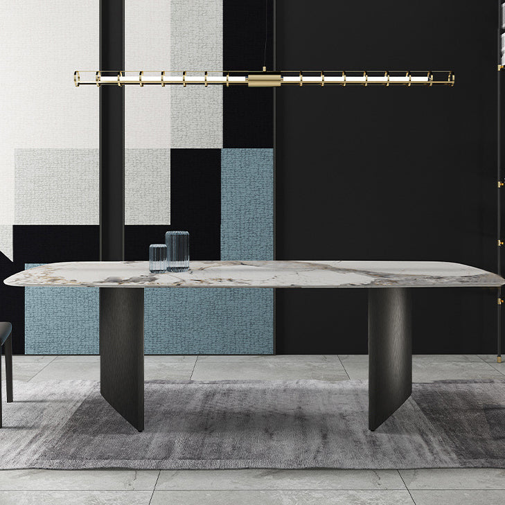 Metal Traditional Luxury Rectangle Table Sintered Stone Indoor Table for Dining Room