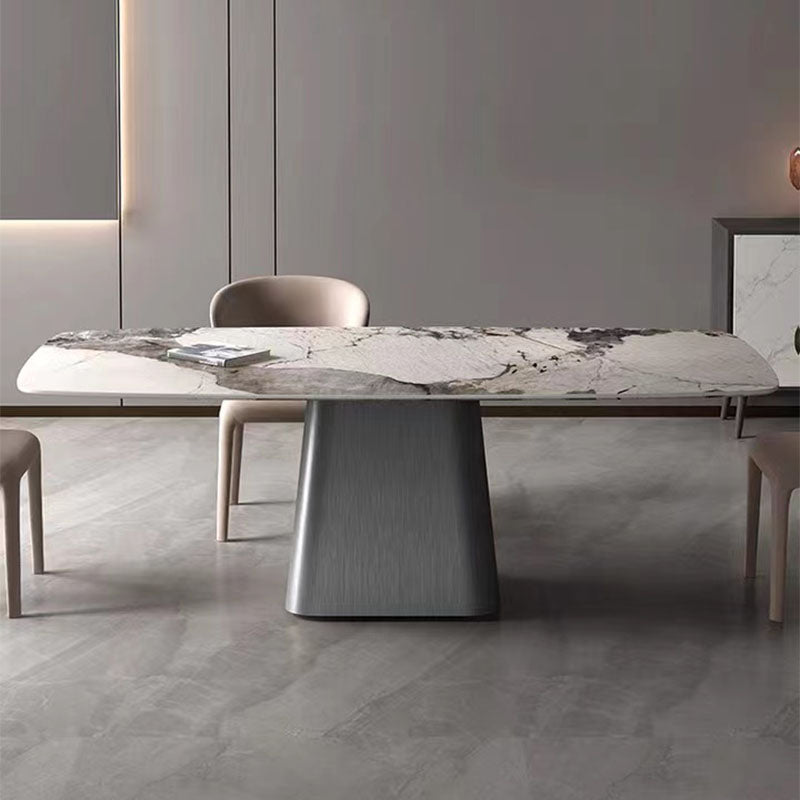 Metal Traditional Luxury Rectangle Dining Table Sintered Stone Indoor Table with Pedestal Base