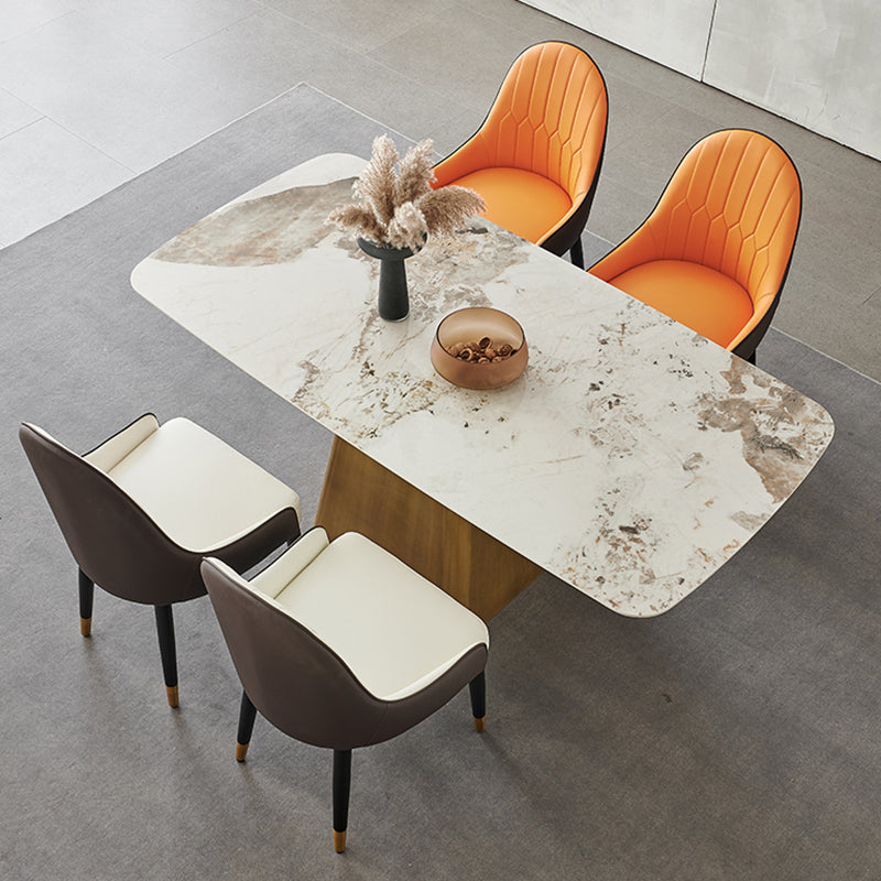 Metal Traditional Luxury Rectangle Dining Table Sintered Stone Indoor Table with Pedestal Base