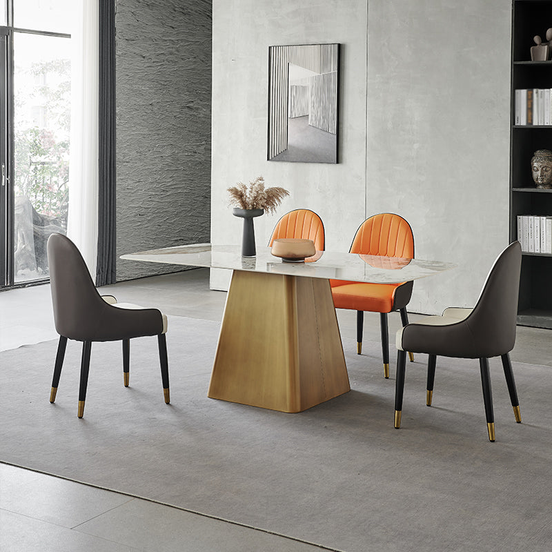 Metal Traditional Luxury Rectangle Dining Table Sintered Stone Indoor Table with Pedestal Base