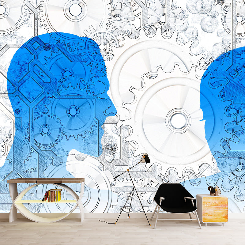 Customized Industrial Metal Gears Mural Eco-friendly Wallpaper for Bedroom