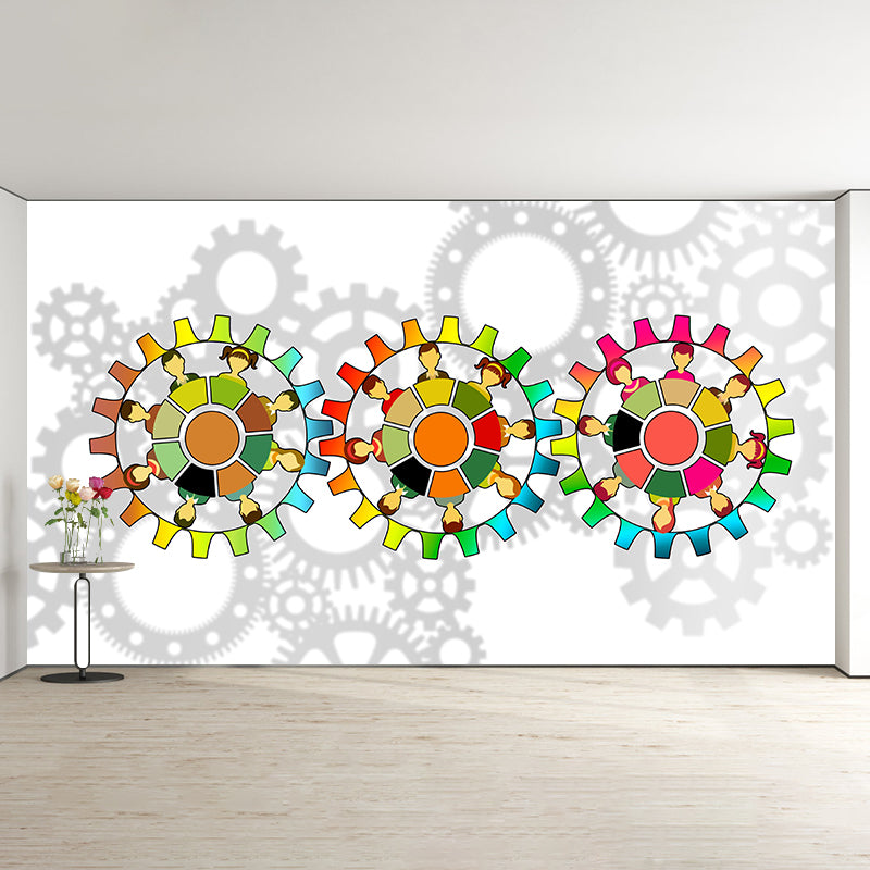Industrial Metal Gears Mural Illustration Moisture Resistant for Decoration