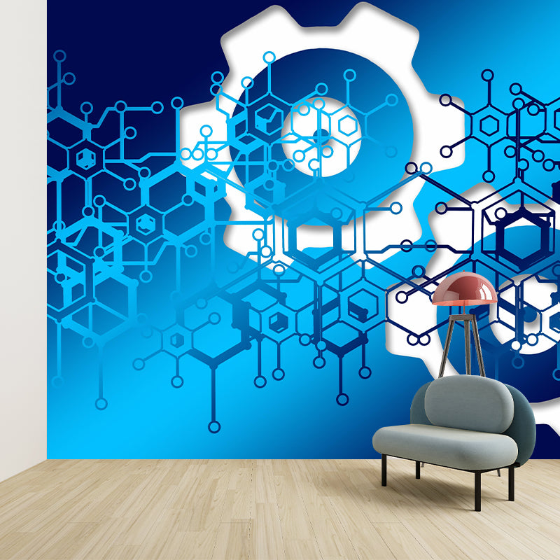 Industrial Metal Gears Mural Illustration Moisture Resistant for Decoration