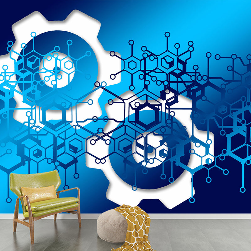 Industrial Metal Gears Mural Illustration Moisture Resistant for Decoration