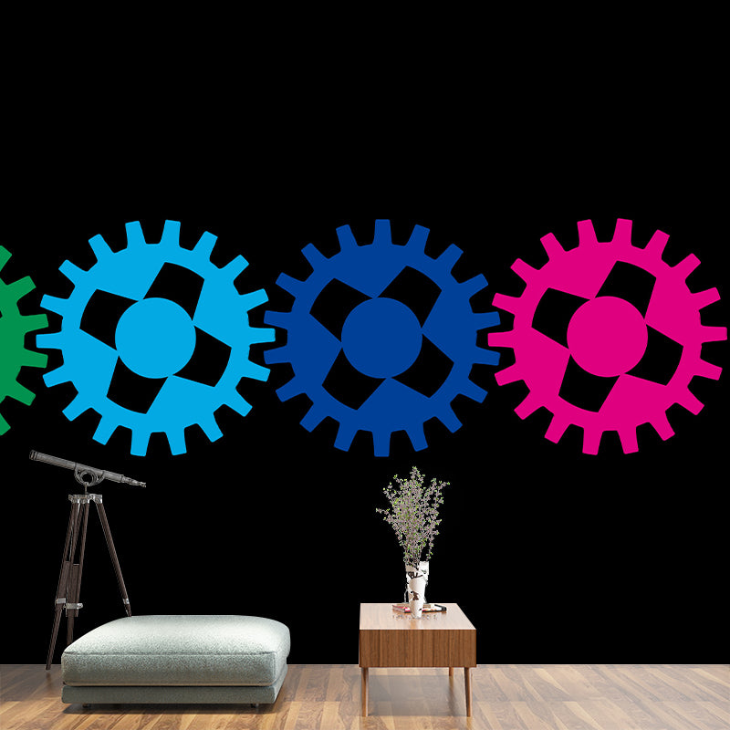 Metal Gears Wall Mural Personalized Minimalist Wall Covering for Living Room