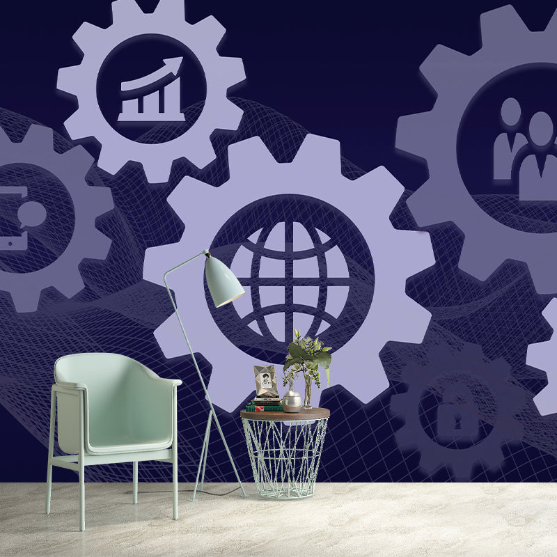 Metal Gears Wall Mural Personalized Minimalist Wall Covering for Living Room