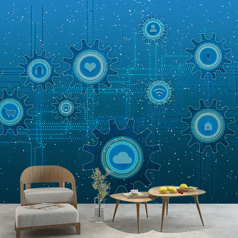 Metal Gears Wall Mural Personalized Minimalist Wall Covering for Living Room