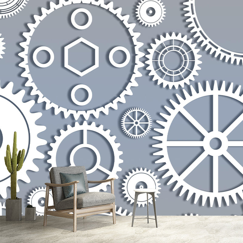 Horizontal Illustration Metal Gears Mural Mildew Resistant for Meeting Room