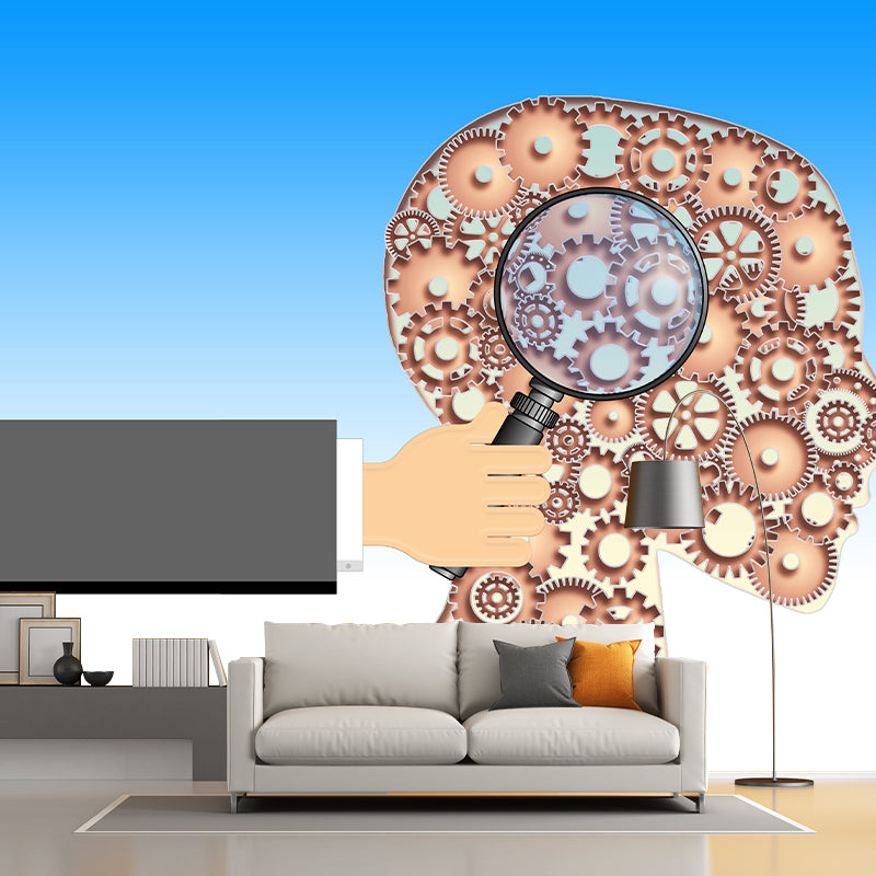 Horizontal Illustration Metal Gears Mural Mildew Resistant for Meeting Room