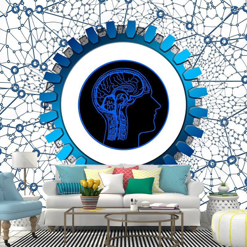 Horizontal Illustration Metal Gears Mural Mildew Resistant for Meeting Room