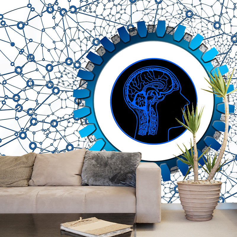 Horizontal Illustration Metal Gears Mural Mildew Resistant for Meeting Room