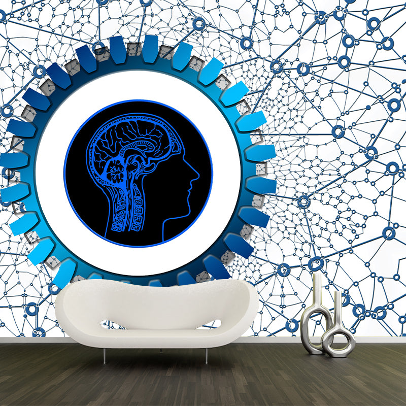 Horizontal Illustration Metal Gears Mural Mildew Resistant for Meeting Room