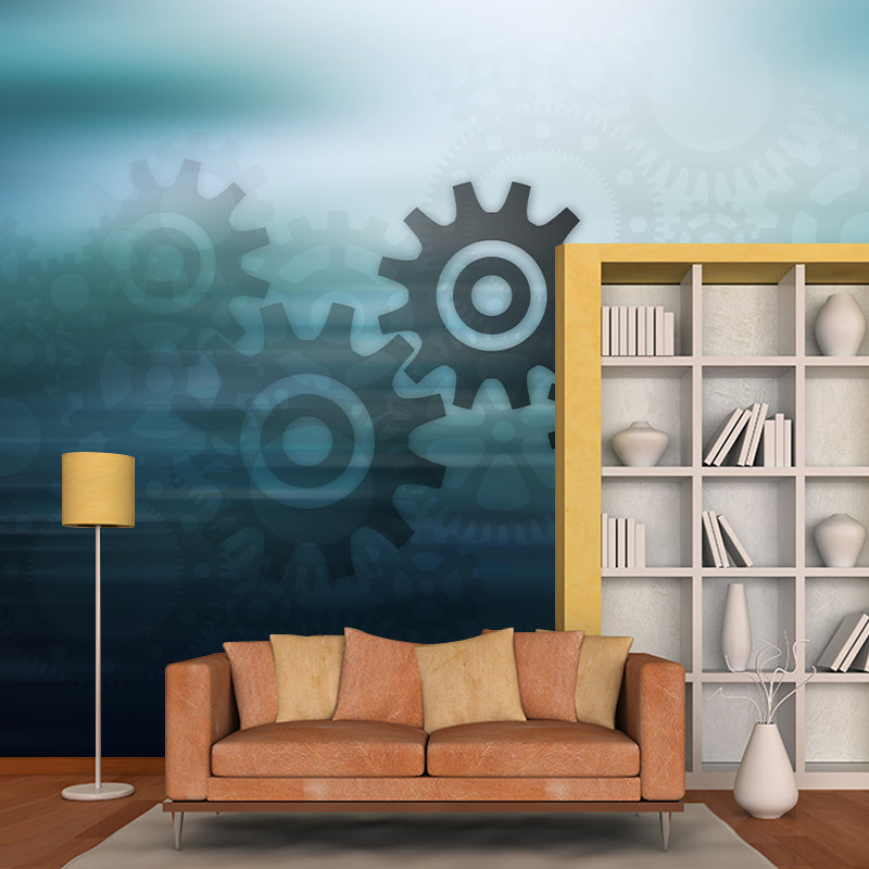 Horizontal Illustration Metal Gears Mural Mildew Resistant for Meeting Room
