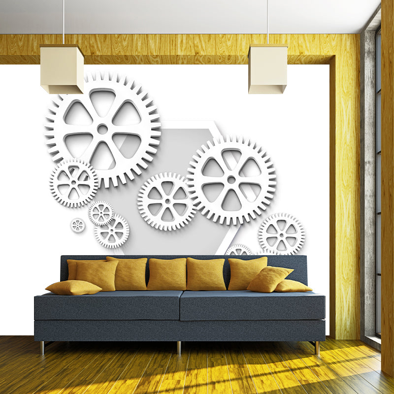 Industrial Metal Gears Mural Illustration Moisture Resistant for Meeting Room