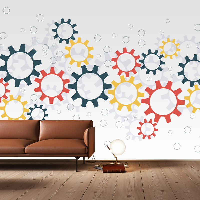 Industrial Metal Gears Mural Illustration Moisture Resistant for Meeting Room
