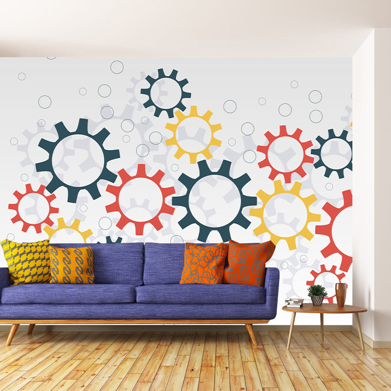 Industrial Metal Gears Mural Illustration Moisture Resistant for Meeting Room