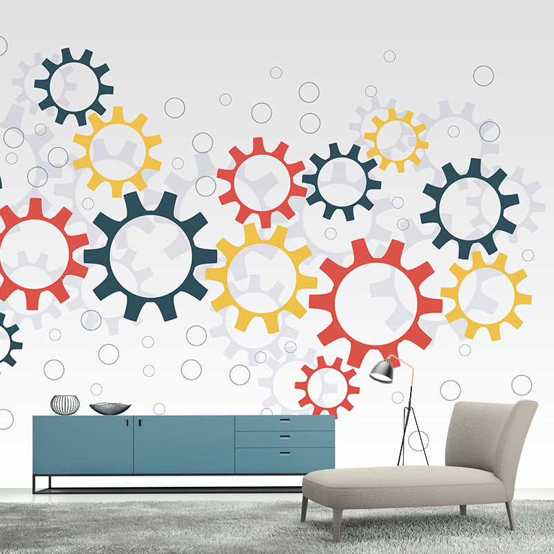 Industrial Metal Gears Mural Illustration Moisture Resistant for Meeting Room
