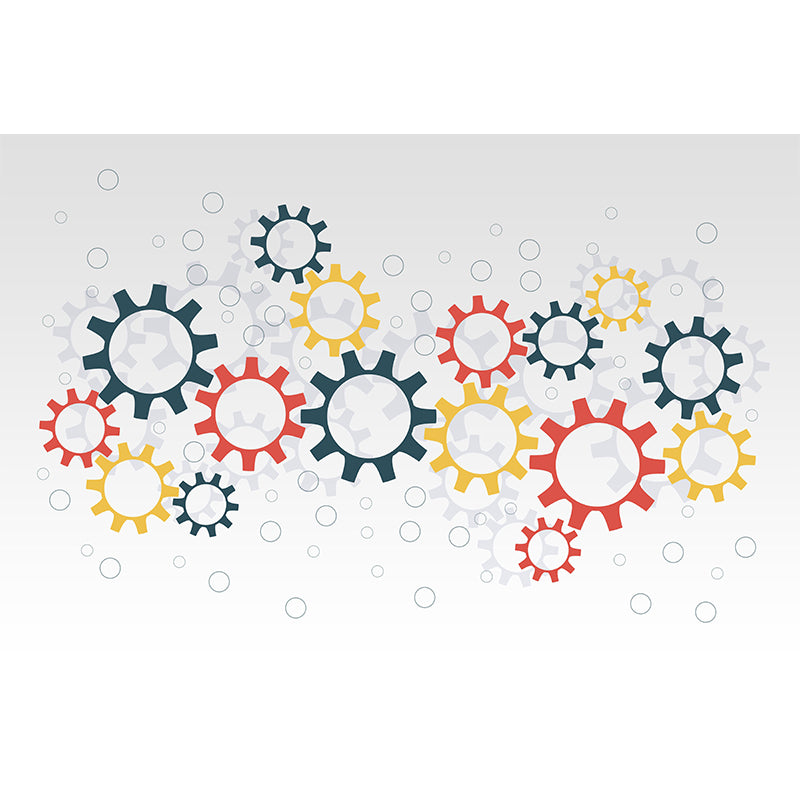 Industrial Metal Gears Mural Illustration Moisture Resistant for Meeting Room