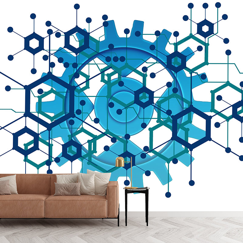 Horizontal Illustration Metal Gears Mural Mildew Resistant for Decoration