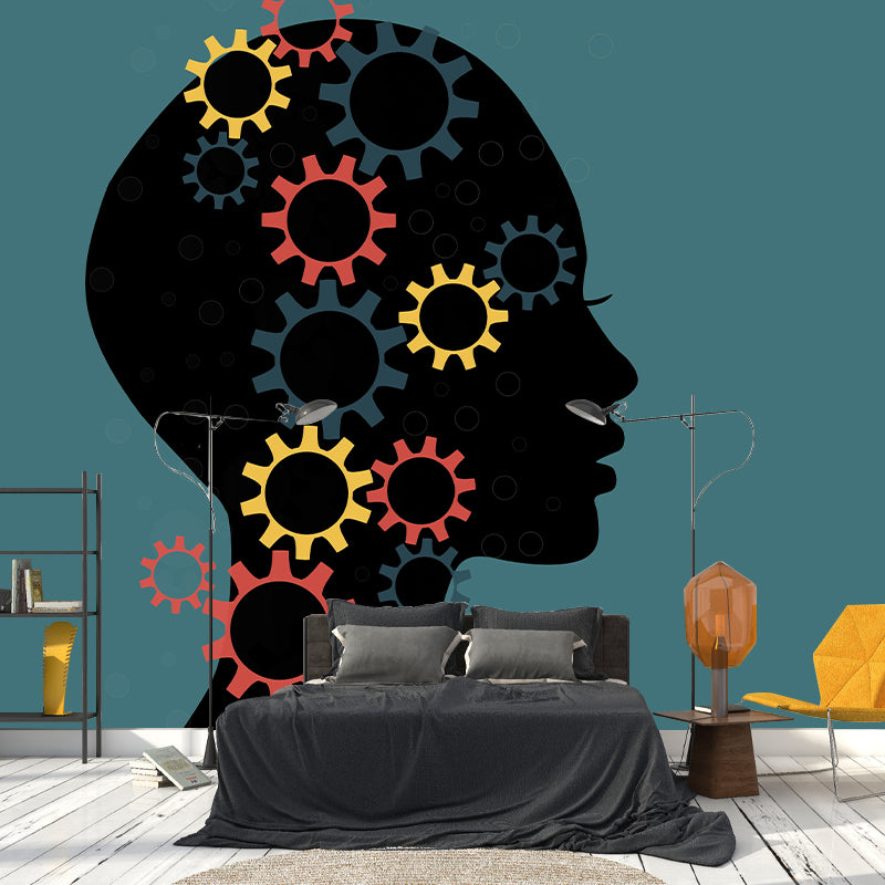 Horizontal Illustration Metal Gears Mural Mildew Resistant for Decoration