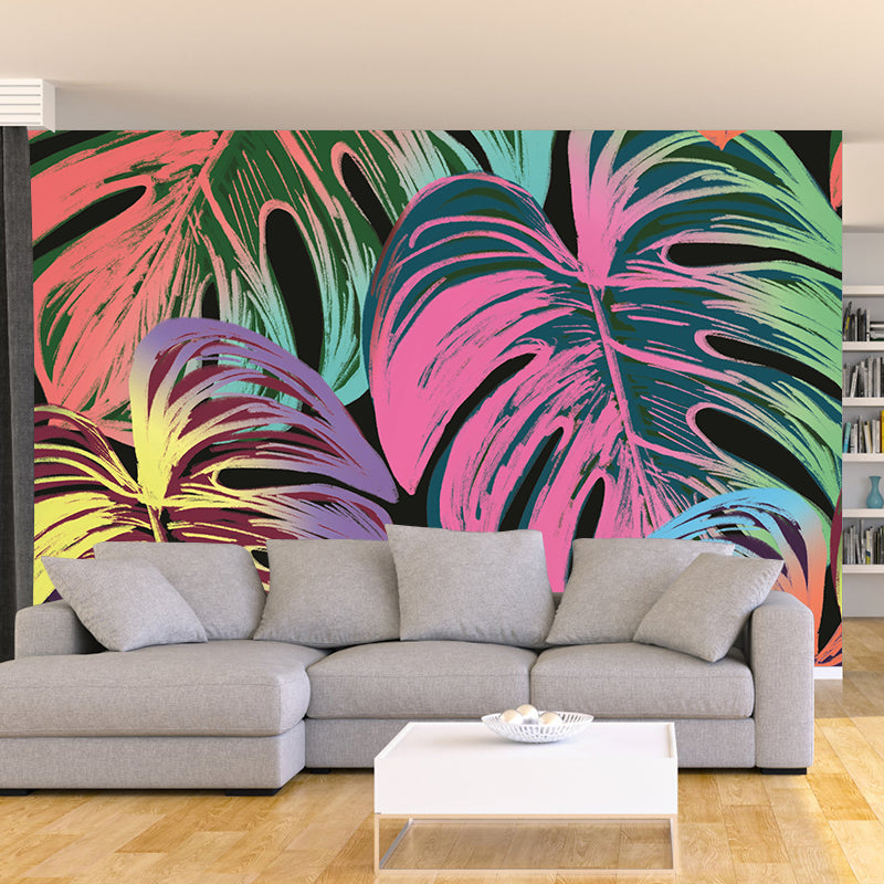 Customized Tropical Leaves Wall Mural Indoor Decoration Mural for Sitting Room