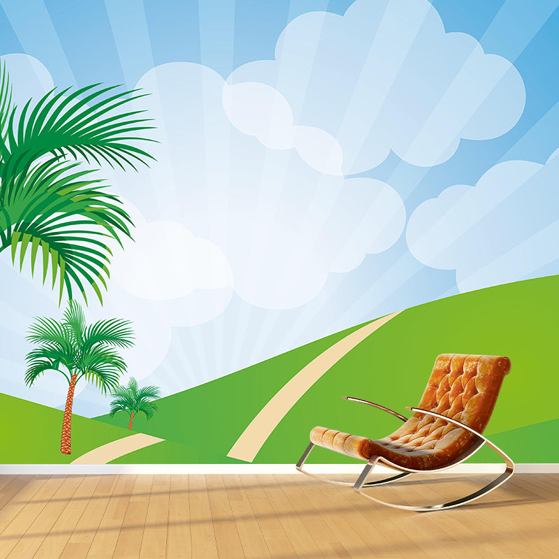 Tropical Palm Leaves Mural Wallpaper Light Color Wall Art for Sitting Room