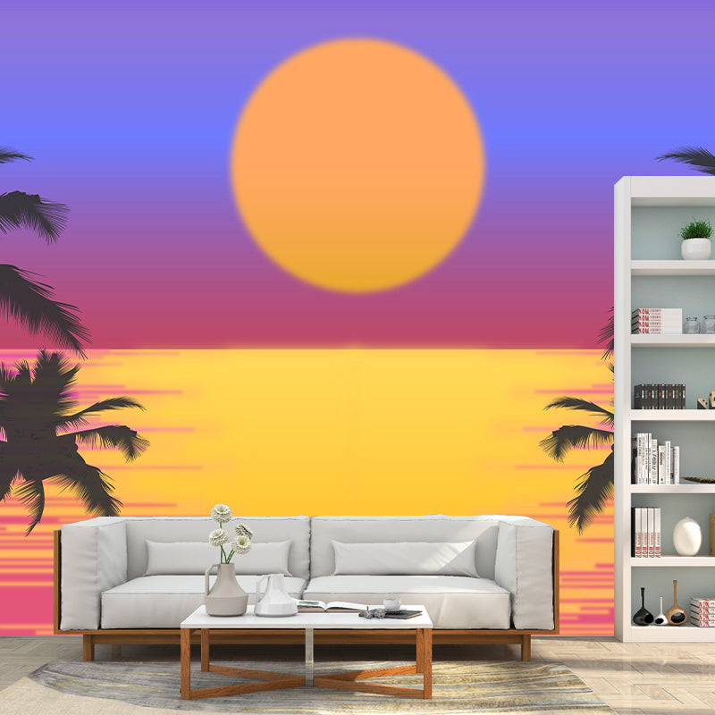 Tropical Palm Leaves Mural Wallpaper Light Color Wall Art for Sitting Room