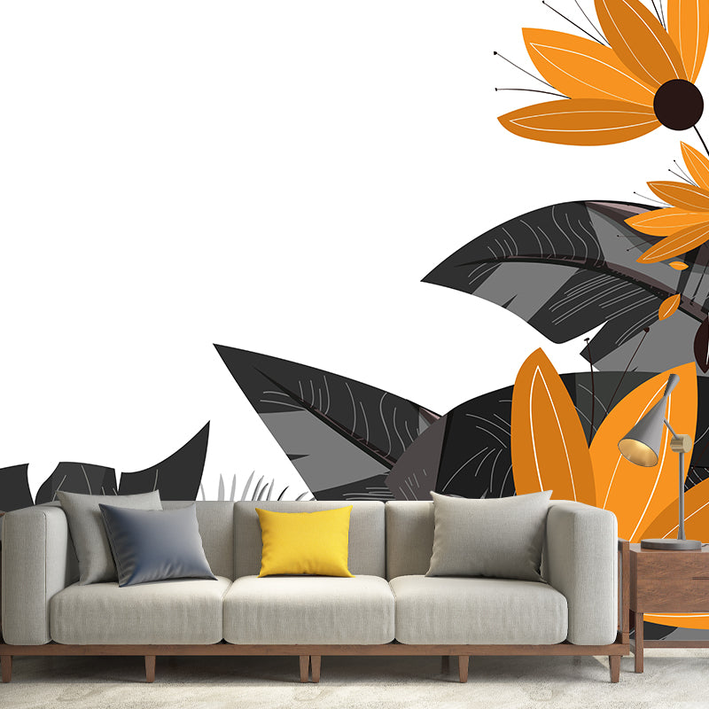 Tropical Leaf Plant Mural Modern Style Stain Resistant Wall Art for Room