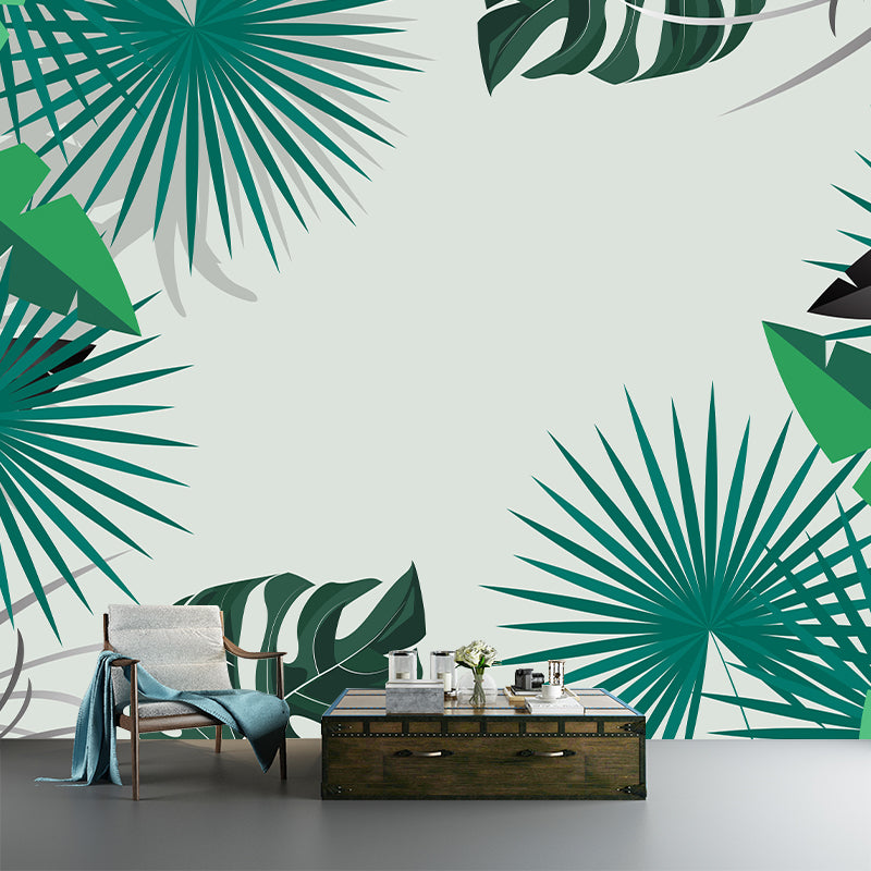 Tropical Palm Mural Wallpaper Light Color Wall Covering for Living Room