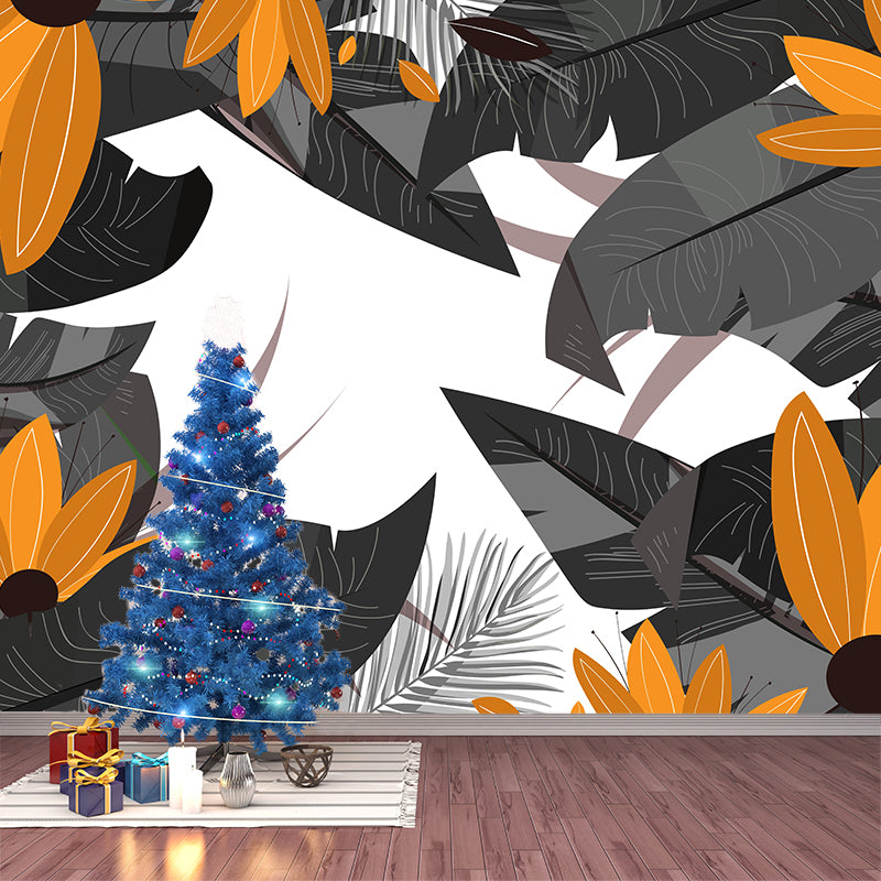 Tropical Palm Leaf Mural Soft Color Stain Resistant Wall Art for Living Room