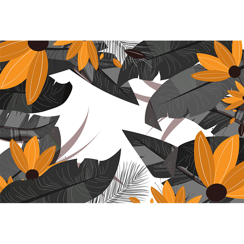 Tropical Palm Leaf Mural Soft Color Stain Resistant Wall Art for Living Room