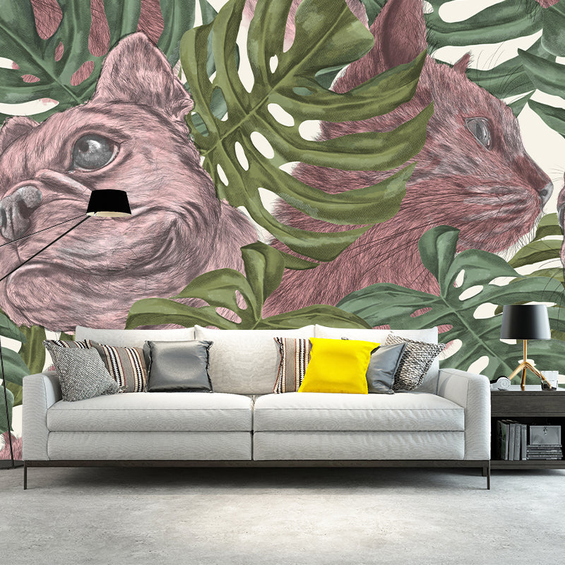Customized Tropical Leaves Mural Indoor Decoration Mural for Living Room